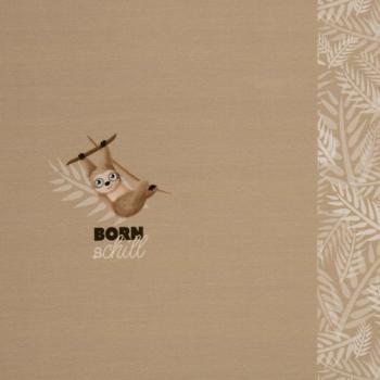 Preview: Baumwolljersey Lazy Jungle Faultier Panel ca. 50 cm Camel by Mrs. Mint Design von Swafing